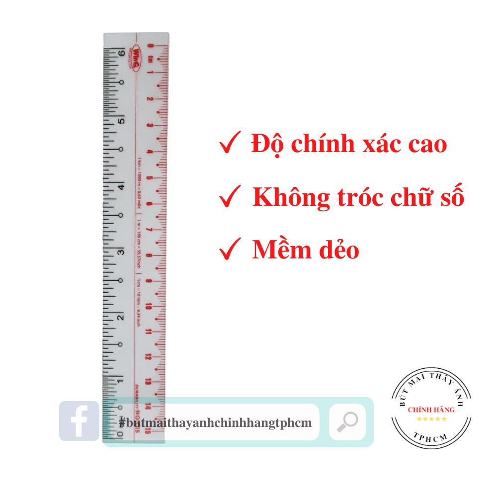 Thước kẻ nhựa dẻo 15cm màu trong suốt