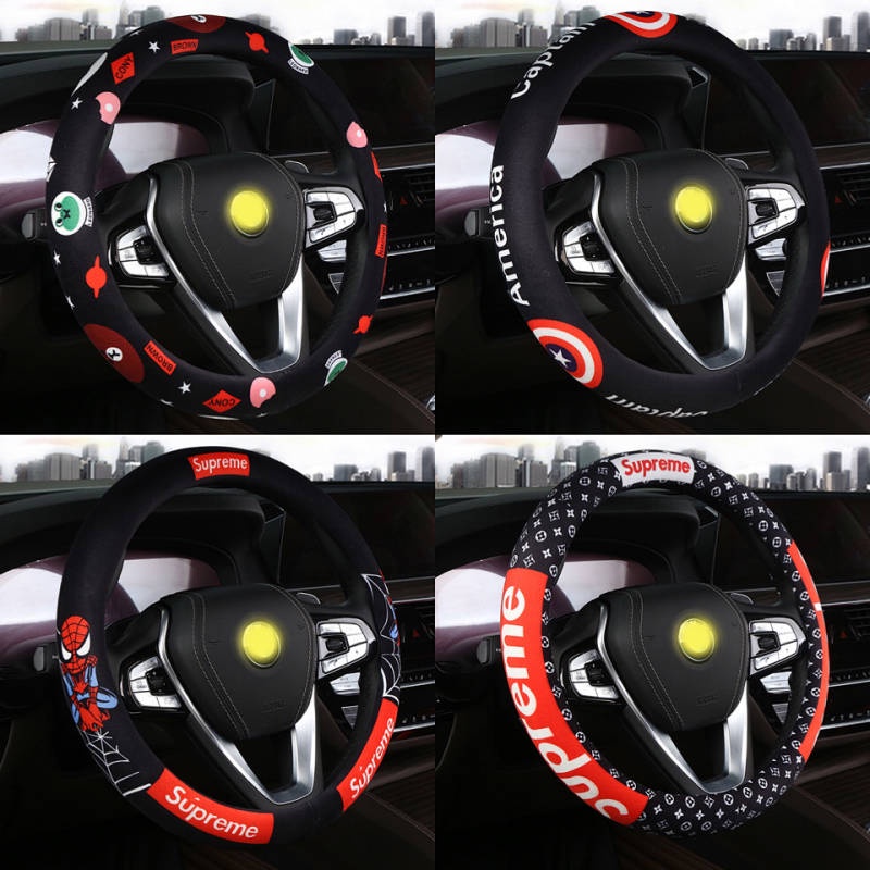 38cm Cute Cartoon Silicone Non-Slip Car Steering Wheel Cover New Summer Male and Female Trendy Brand Handle Cover Four Seasons Korean SraQ