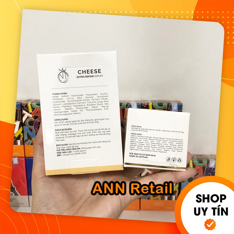 Combo Kem Face Dưỡng Trắng Giảm Nám Cheese + Serum Tế Bào Gốc Truyền Trắng Cheese NT Cosmetics