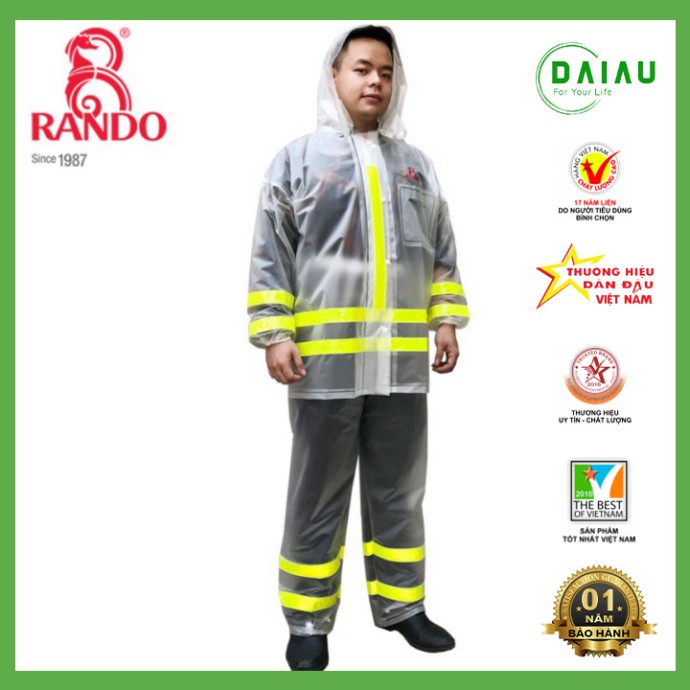 Áo Mưa Bộ Nhựa Trong Suốt Cao Cấp Phản Quang Thời Trang Không Thấm Nước Dành Cho Đi Phượt RANDO Chính Hãng Nam Nữ Bộ