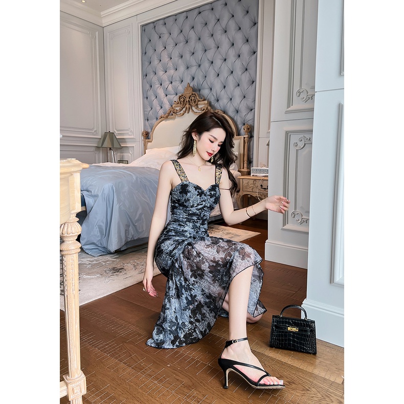 ZYHT  Đầm Cưới Đuôi Cá Màu Xám In Hoa Thời Trang Hàn Quốc Cho Bạn Gái  10129