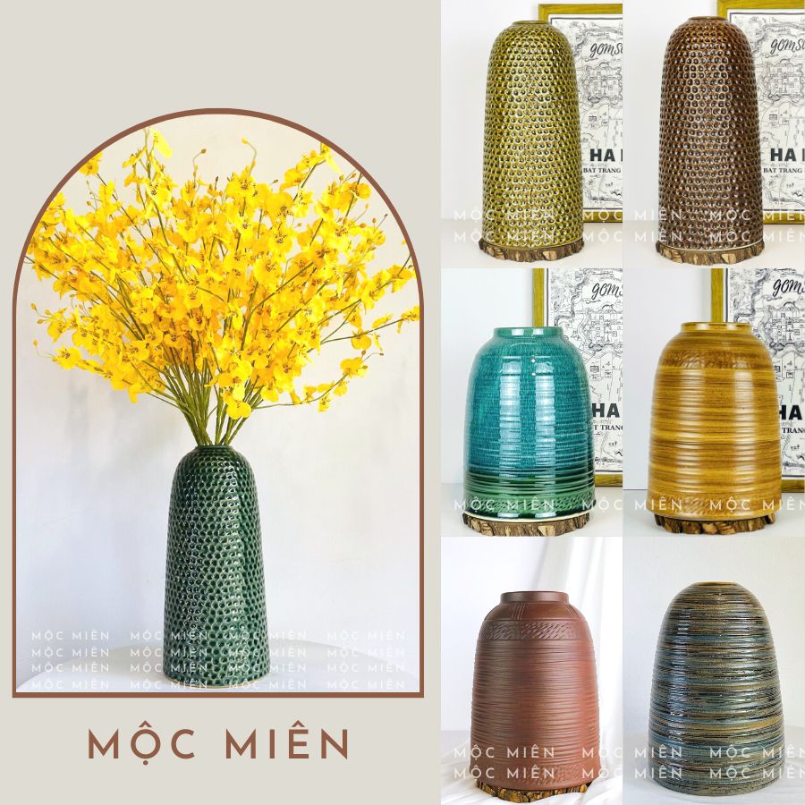 Bình hoa gốm lọ hoa dáng Chuông cỡ Lớn cắm đào tết, sen, tuyết mai, gommocmien Mộc Miên, gốm sứ bát tràng