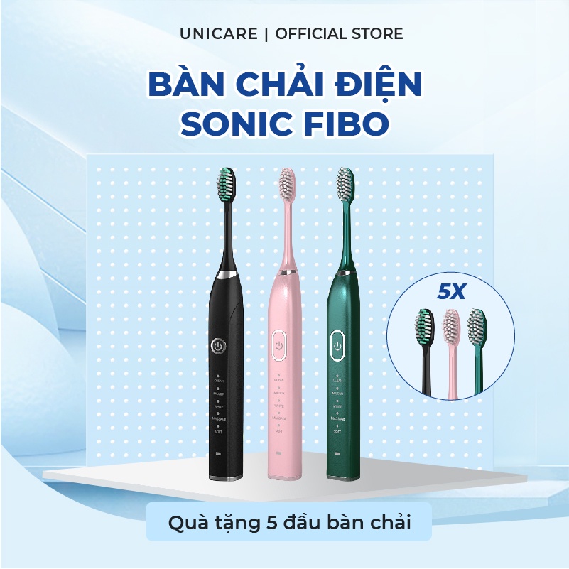 Bàn chải điện Sonic FIBO - Bàn chải đánh răng điện công nghệ rung sóng âm cao cấp - Tặng 4 đầu bàn chải chuyên biệt