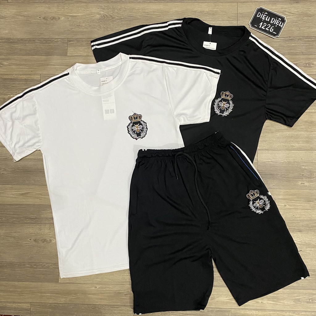 BỘ ĐỒ NAM BỘ HÈ NAM THỂ THAO THÊU ONG TRẮNG kèm ảnh thật - Diệu Diệu 1226