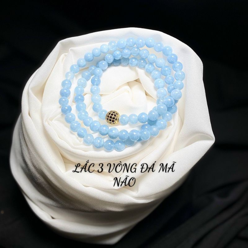 Vòng Tay Đeo Ba Vòng Đa Xanh Aqua size 6mm