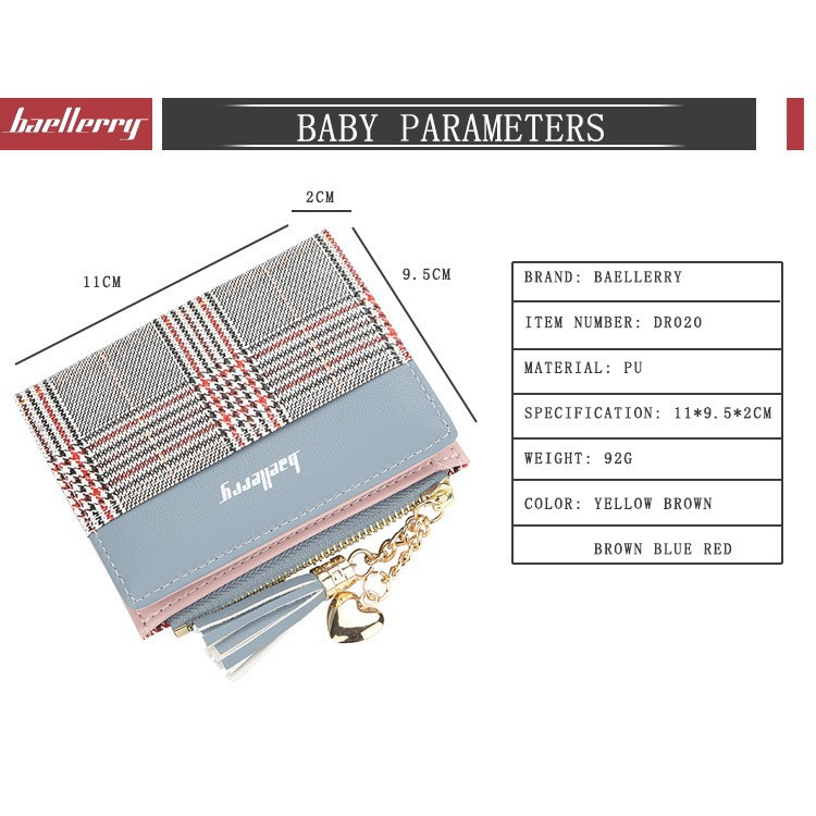 Bóp Ví Nữ Baellerry BDR020 Ngắn Mini Sọc Ca Rô Thời Trang Giá Rẻ