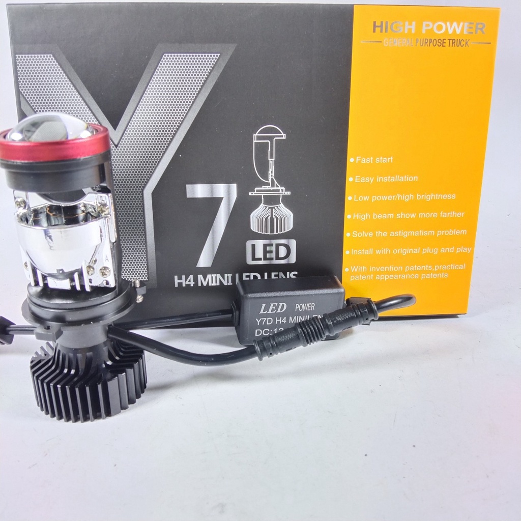 Đèn pha LED cao cấp Y7D-H4 cho Ô tô, xe máy. Ánh sáng RỘNG, đường cắt LAZER SẮC NÉT
