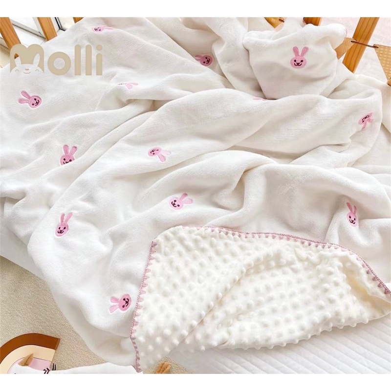 Chăn Băng Lông Hạt Đậu MONONA Thêu Hình Siêu Mềm Cho Bé KT: 1m*1m2