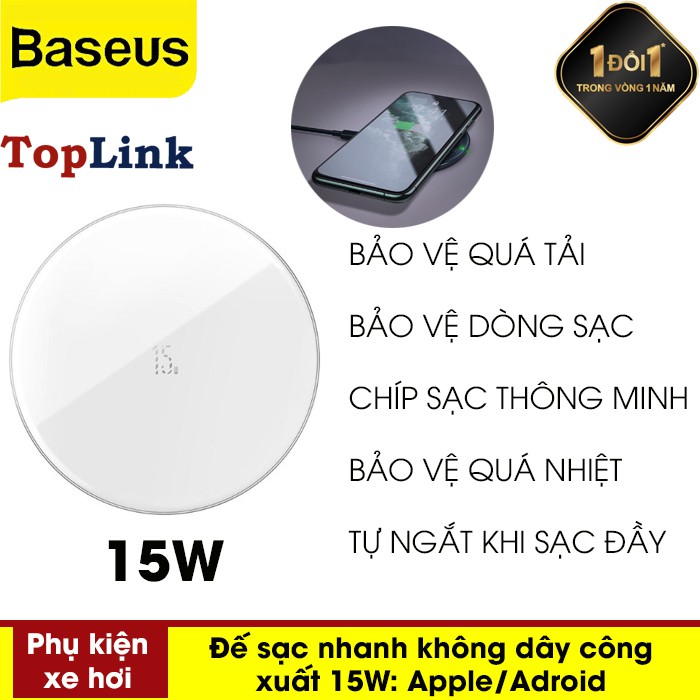 Đế Sạc Nhanh Không Dây Baseus (BS-WC-P10C) 15W Wirelss Charger Chuẩn Qi Cho Điện Thoại Android Và Iphone 8 Đến Iphonexs