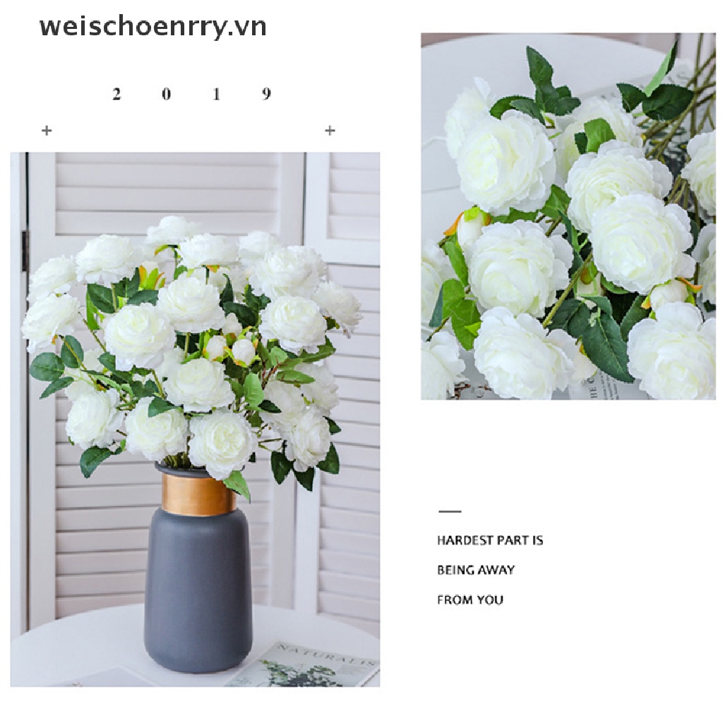 WW 3 Heads Rose European Silk Artificial Peony Flower For Home Wedding Wall Decors WW