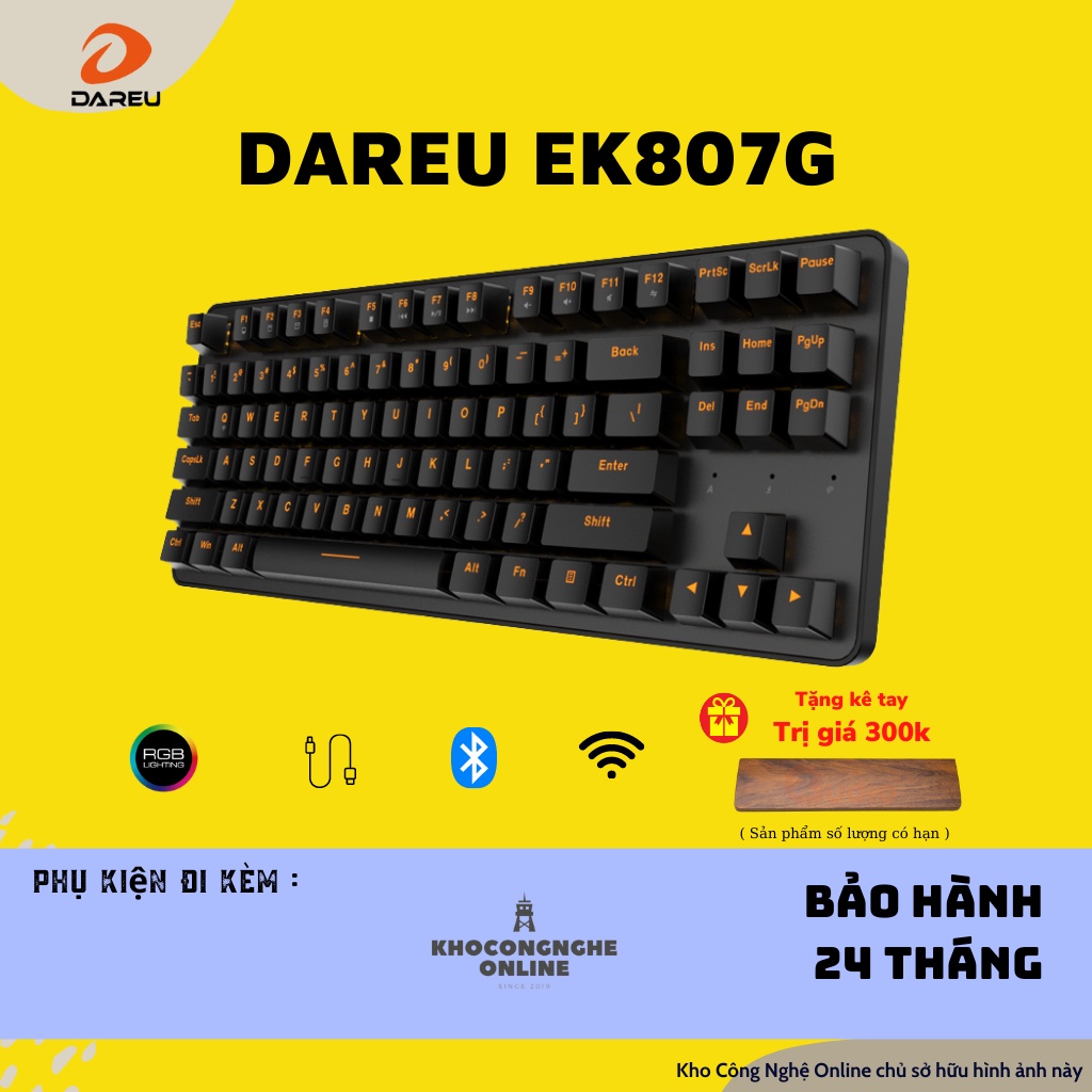 Bàn phím cơ không dây Dareu EK807G Black / White (Blue/ Brown/ Red D switch)