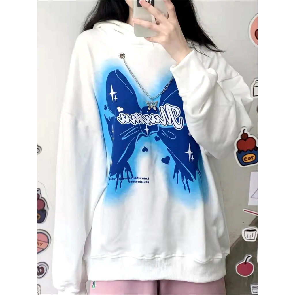 Áo Hoodie Y2K Dáng Rộng In Họa Tiết Thắt Nơ Thời Trang Xuân Thu Cho Cặp Đôi