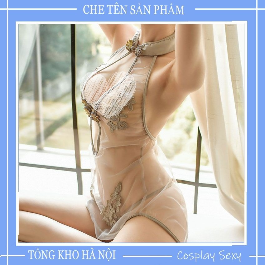 Váy Đầm Ngủ Sexy Voan Xuyên Thấu Sườn Xám Thêu Hoa Gợi Cảm Cao Cấp - Mã SXV001 sxv002