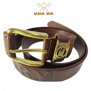 Thắt Lưng Da Bò Sáp Thật Cao Cấp Khóa Đồng Đúc Mạ Vàng IN Chữ Dập Logo Nổi
