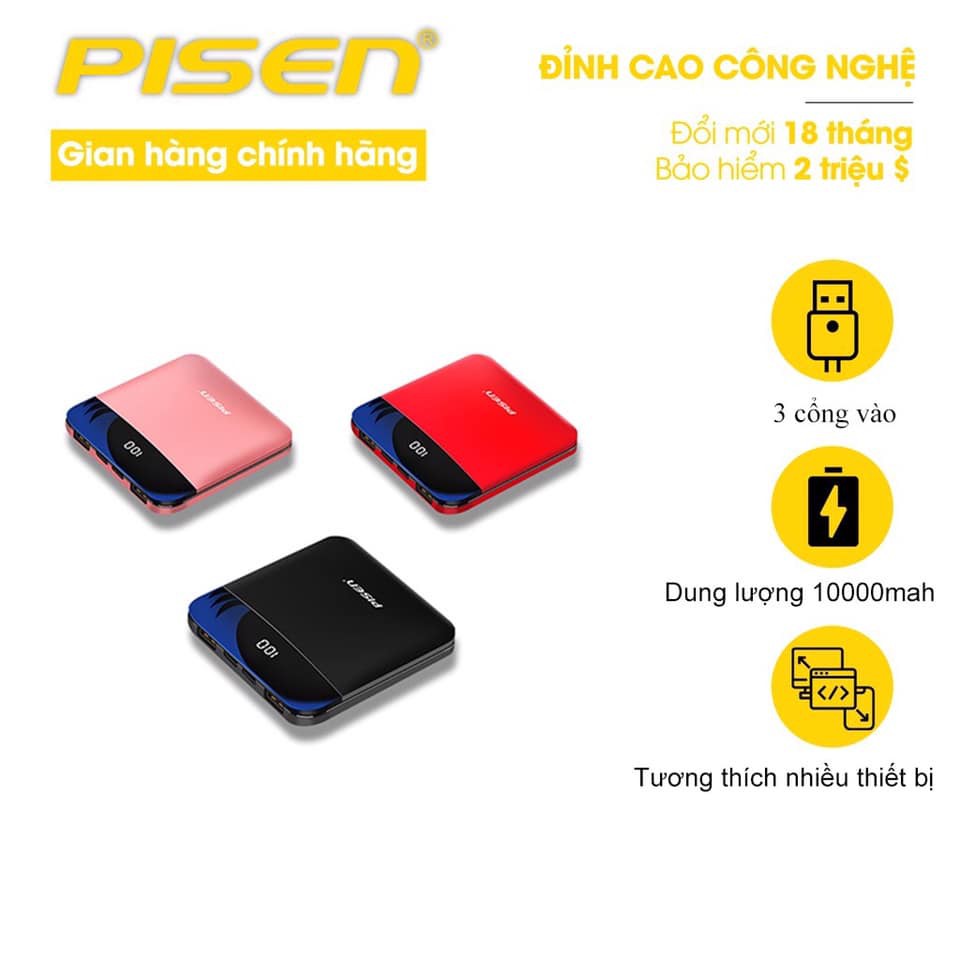 Sạc dự phòng Pisen Led Alu 10000mah - TP-D42LS - Hàng chính hãng