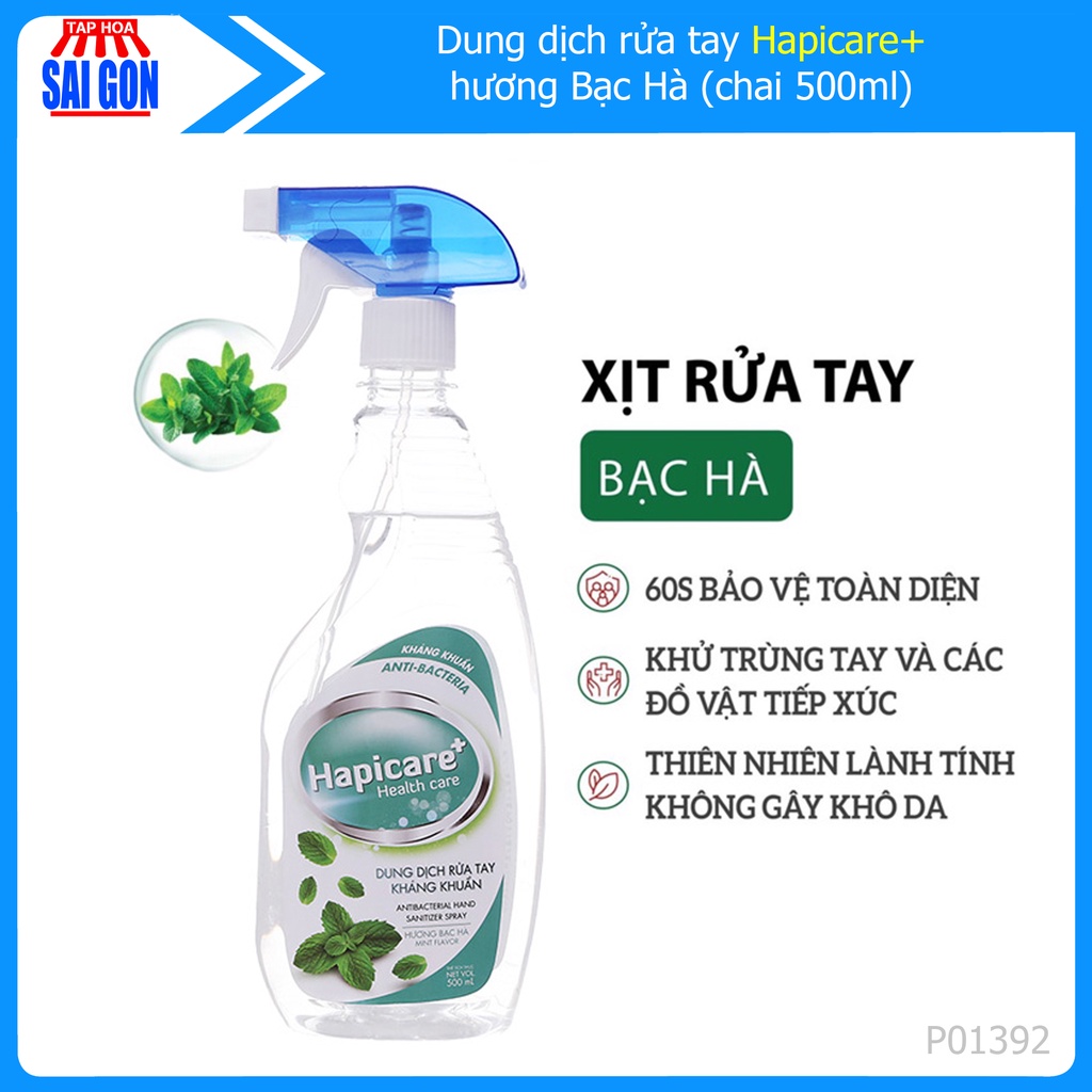 Dung dịch nước rửa tay sát khuẩn y tế dạng xịt Hapicare 500ml hương Bạc Hà mang lại sự an toàn cho bạn trong mùa dịch