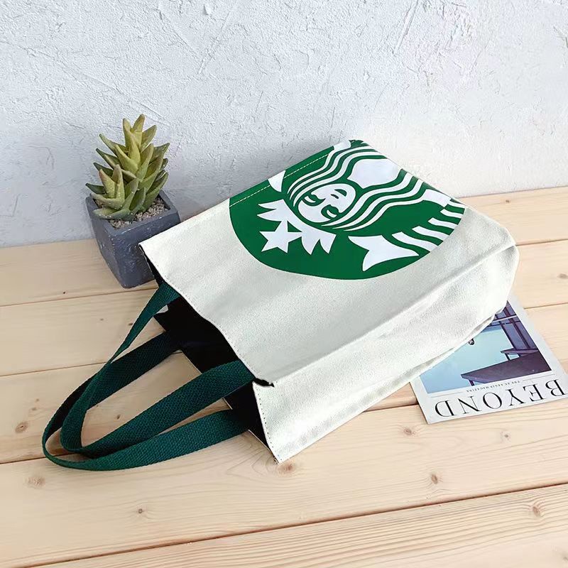 Túi tote xách tay vải canvas họa tiết Starbucks sức chứa lớn mẫu 2021 phong cách Hàn Quốc thời trang