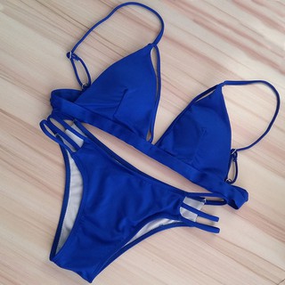 Set đồ bơi bikini 2 mảnh rời màu trơn phối dây xinh xắn thiết kế nâng ngực gợi cảm cho nữ