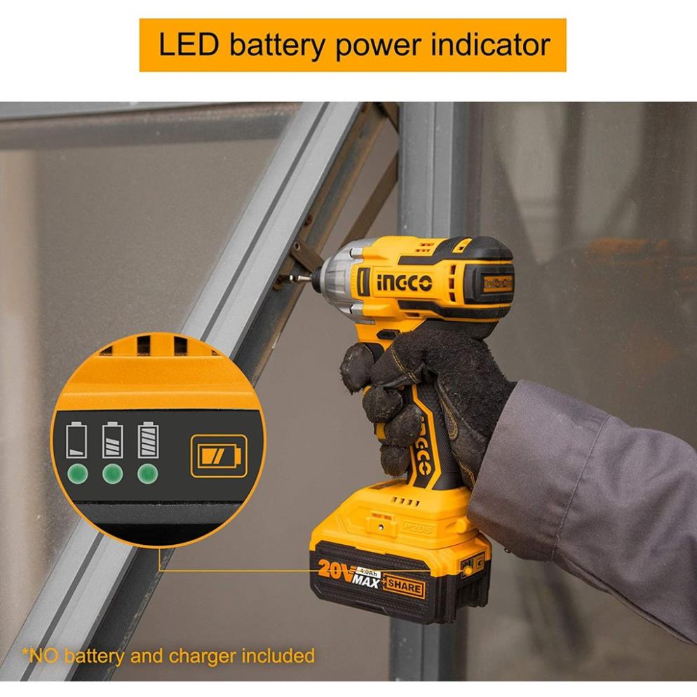 Máy vặn siết vít dùng pin sạc 20V INGCO CIRLI2002 ( Không Chổi Than) Lực Siết 200NM - Full bộ 2 pin 1 sạc