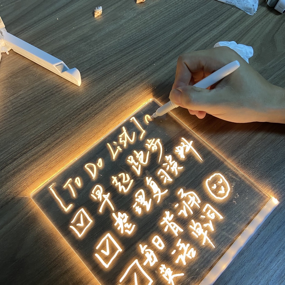 Bảng acrylic trong suốt để bàn dùng để ghi chú nhiều màu, Bảng ghi chú có đèn LED nền tiện dụng