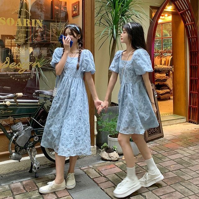 Đầm Tay Phồng Dáng Dài Form Ôm Thời Trang Pháp Cho Nữ