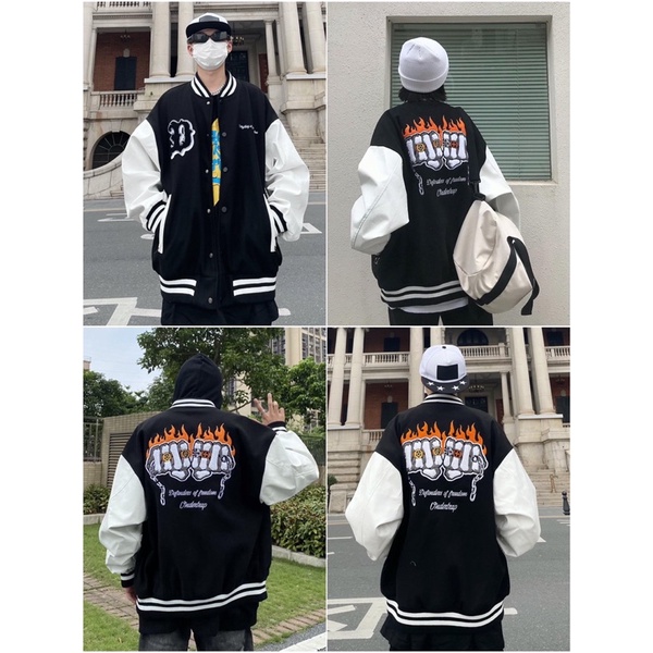 Áo VARSITY JACKET BOMBER BÀN TAY LỬA - ÁO KHOÁC NỈ BÀN TAY LỬA