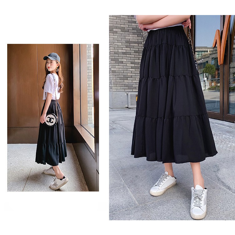 Chân váy dài tầng midi đen trắng JEESSE SKIRT | BigBuy360 - bigbuy360.vn