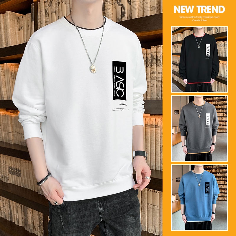 Áo Sweater Tay Dài Dáng Rộng Cổ Tròn In Họa Tiết Cá Tính Cho Nam