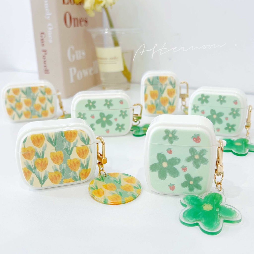 Vỏ Bảo Vệ Hộp Sạc Tai Nghe AirPods3 AirPods3 Họa Tiết Hoa Nhỏ Màu Xanh Lá Dễ Thương Thời Trang 2021 Ốp