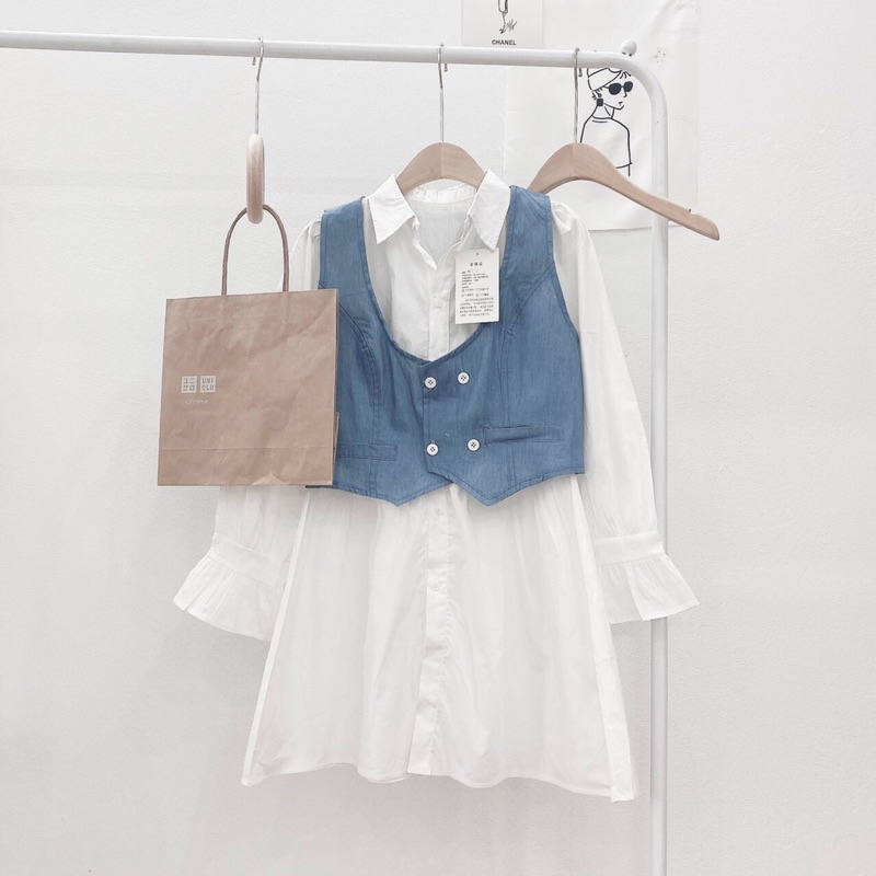 Set váy sơ mi kèm gile