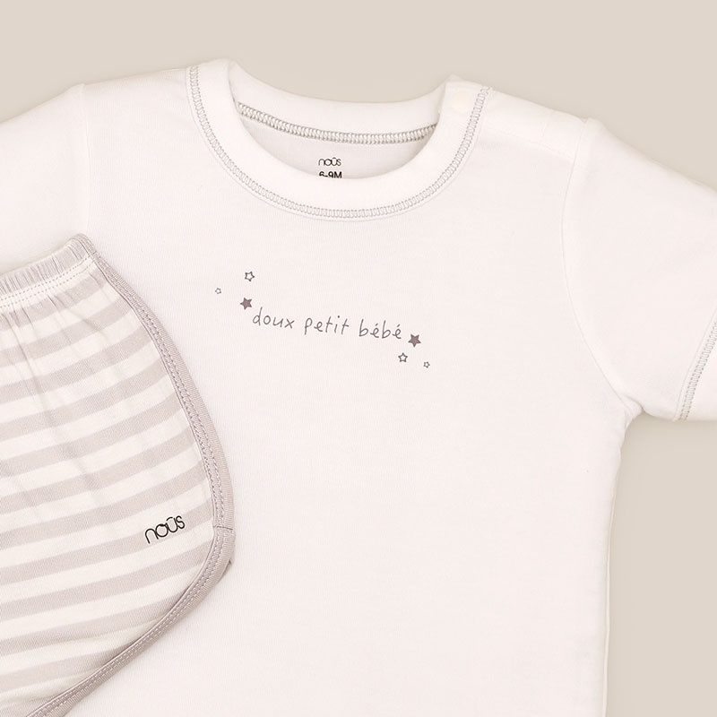 Bộ quần áo cài vai cộc cho bé Nous Petit kẻ ghi trắng hình sao 3M 6M 9M 2M - Monnie Kids
