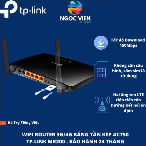 [Hỏa Tốc - HCM] Bộ Phát Wifi 3G/4G LTE Băng tần kép  AC750 TP-LINK Archer MR200 |Ngocvienstore