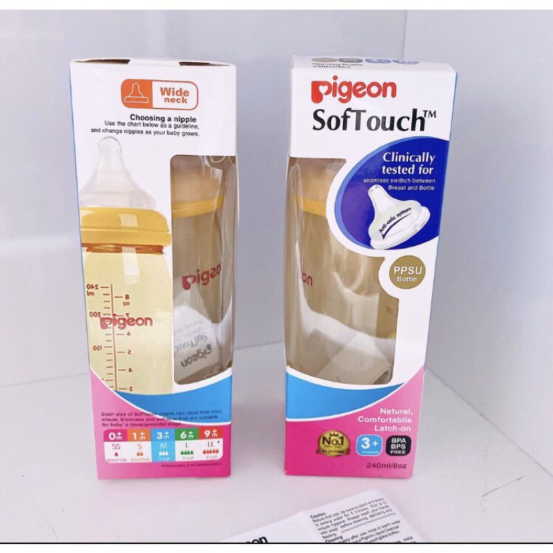Bình sữa pi Softauch cổ rộng nhập khẩu 160ml/240ml đẹp cho bé