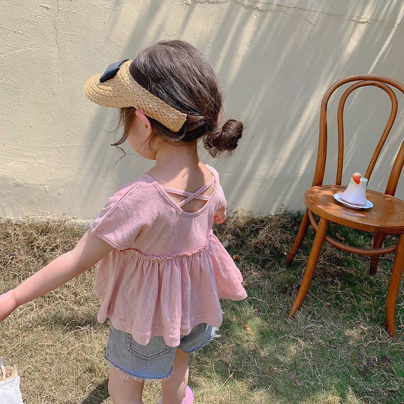 Áo thun tay ngắn phối dây chéo sau lưng phong cách Hàn Quốc thời trang xinh xắn cho bé gái