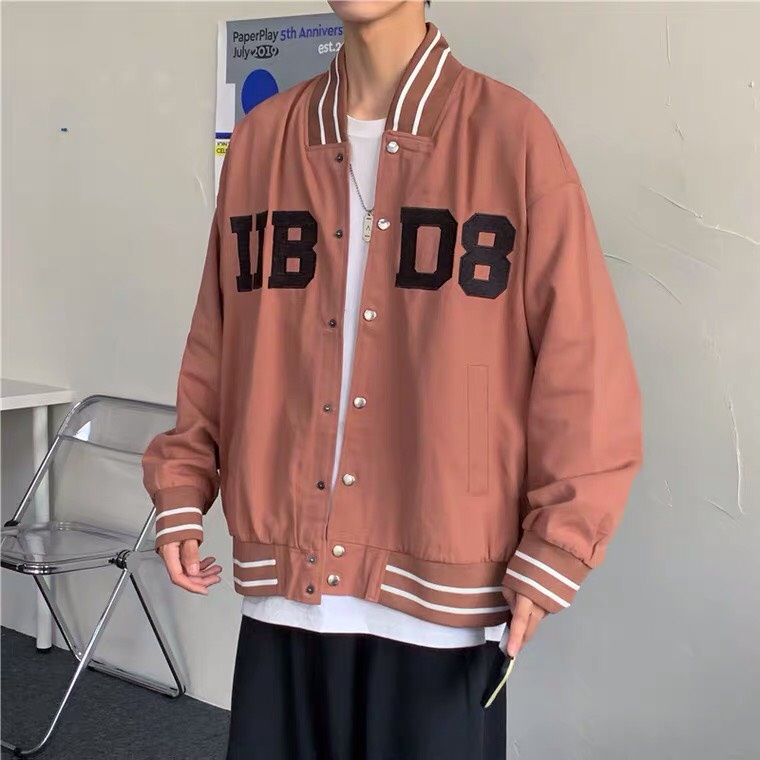 Áo khoác bòng chày - Áo bomber unisex có thêu chữ H8-08 đường may chắc chẵn