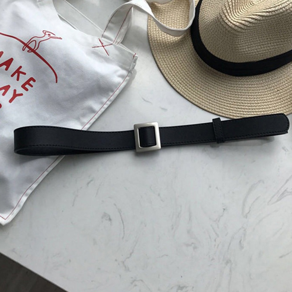 Fashion Women Faux Leather Thin No Hole Decorative Buckle Belt Jeans Waistband