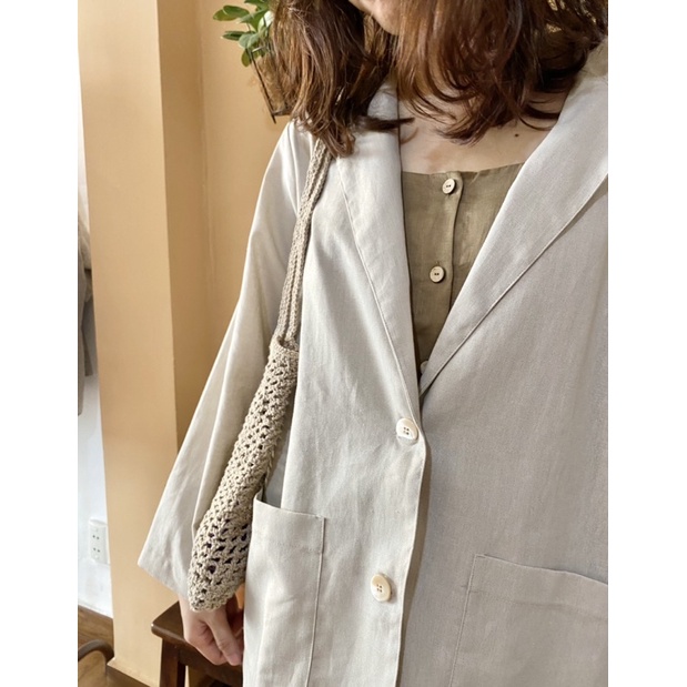 Blazer beige linen bột dày