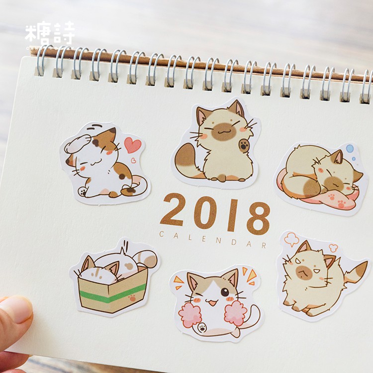 Set 45 nhãn dán hình mèo hoạt hình dễ thương dùng trang trí