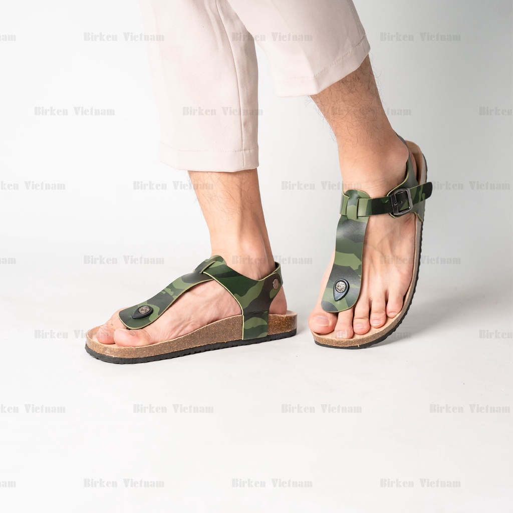[ New Style ] Mã R10 Sandal ĐẾ TRẤU Da PU Camo Rằn Quai Tách Ngón Unisex Birken Vietnam Bioline