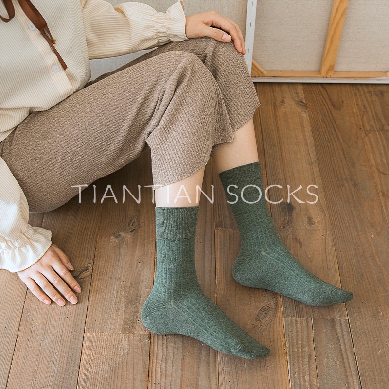 TIAN TIAN T041 Hàng cao cấp Vớ Cotton dệt kim sọc dọc màu trơn Nhật Bản cho nam và nữ