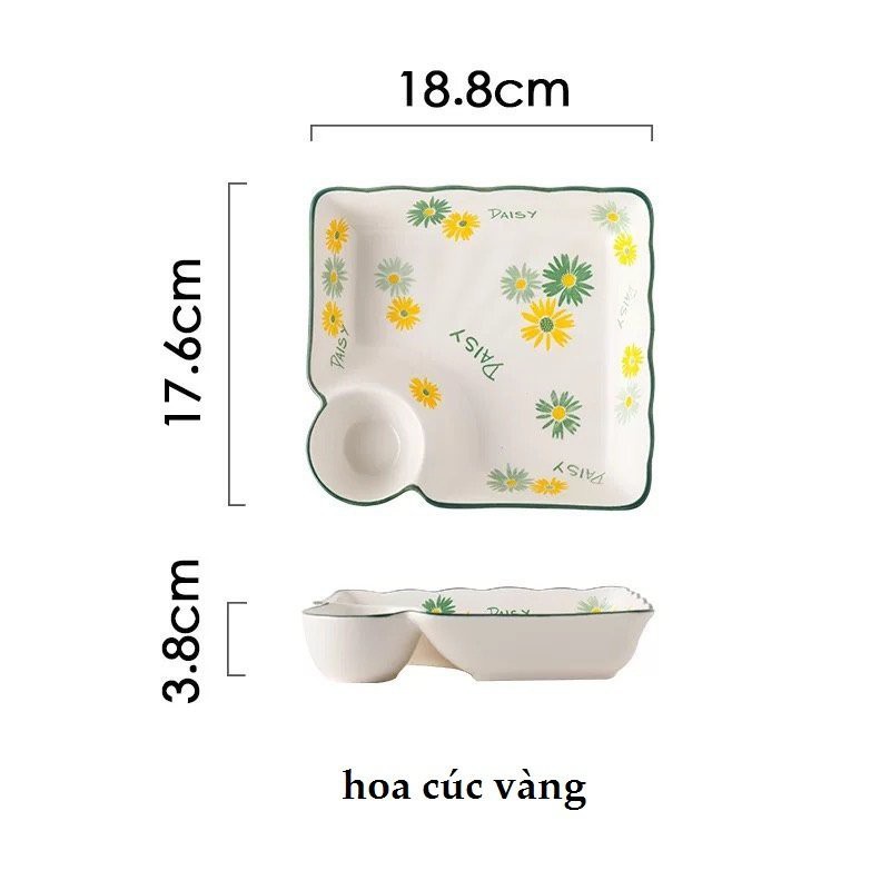 khay vuông  sâu lòng kèm đĩa chấm ,đĩa sứ đựng hoa quả, đồ ăn, đĩa sứ decor đẹp:3.6.14.1