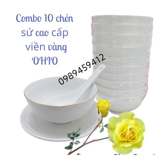Chén sứ - 10 chén sứ cao cấp OHIO viền vàng