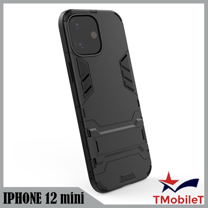 Ốp Lưng Apple iPhone 12 mini iRon Man chống sốc Bảo Vệ Điện Thoại Có Chân Chống Xem Video - Màu Đen