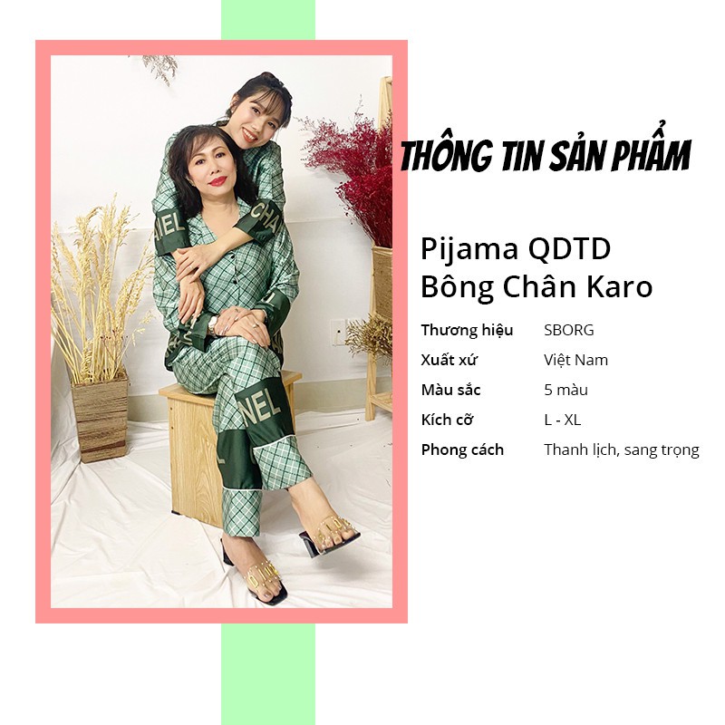 Đồ bộ mặc nhà SBORG bộ pijama lụa satin họa tiết sang trọng tay dài quần dài có túi 50-65kg quà tặng mẹ và vợ