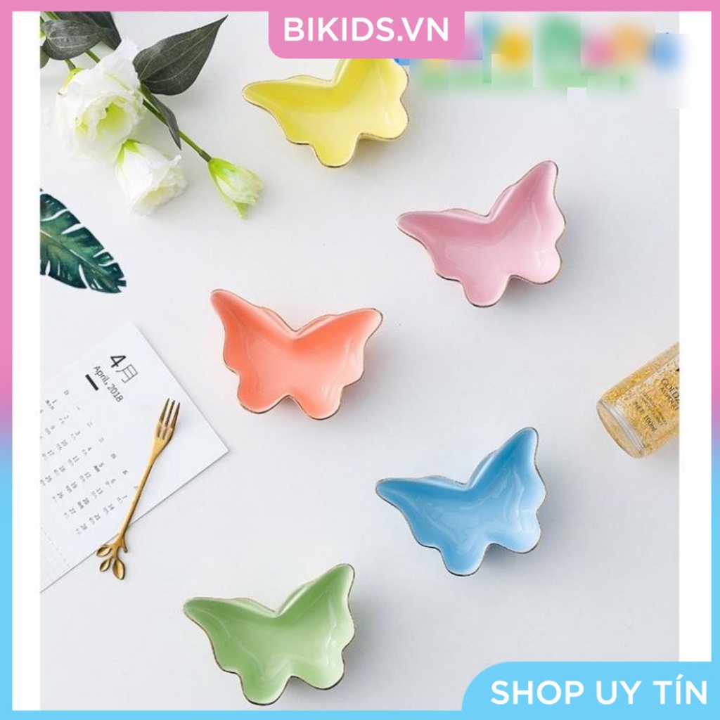 Bát ăn dặm gốm sứ hồ điệp viền vàng  - Hàng sẵn