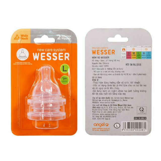 (Mẫu mới) Núm wesser cổ rộng đủ size ( 1 vỉ 2 cái)