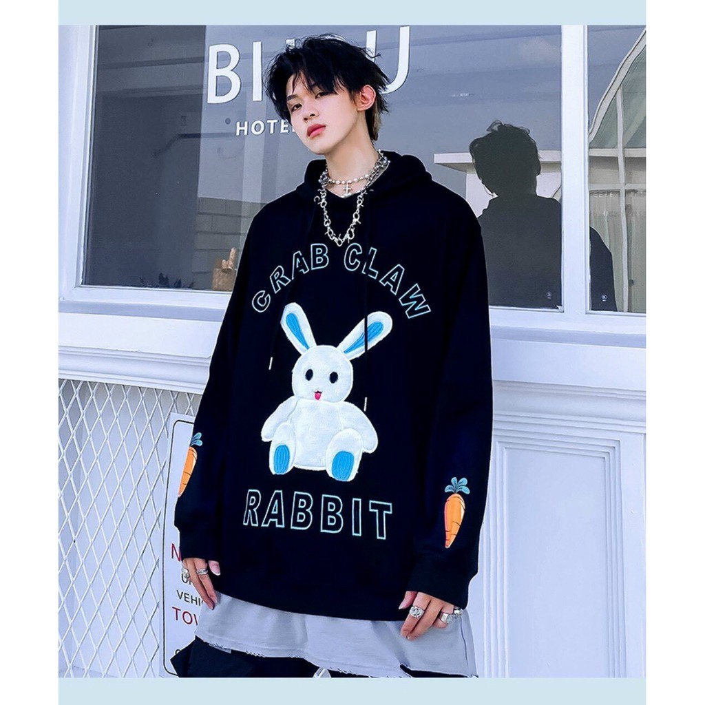 Áo hoodie unisex form rộng chất vải nỉ ngoại thỏ Crablaw cực dễ thương thời trang học đường