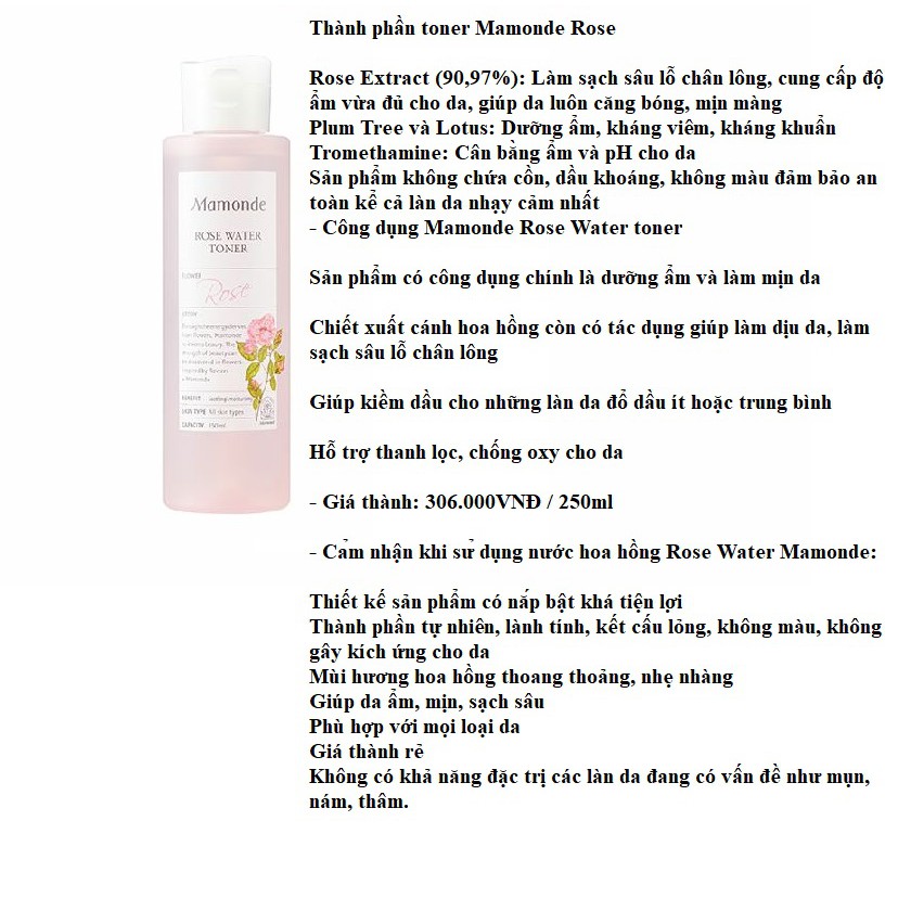 Nước hoa hồng cung cấp độ ẩm Mamonde Rose Water Toner