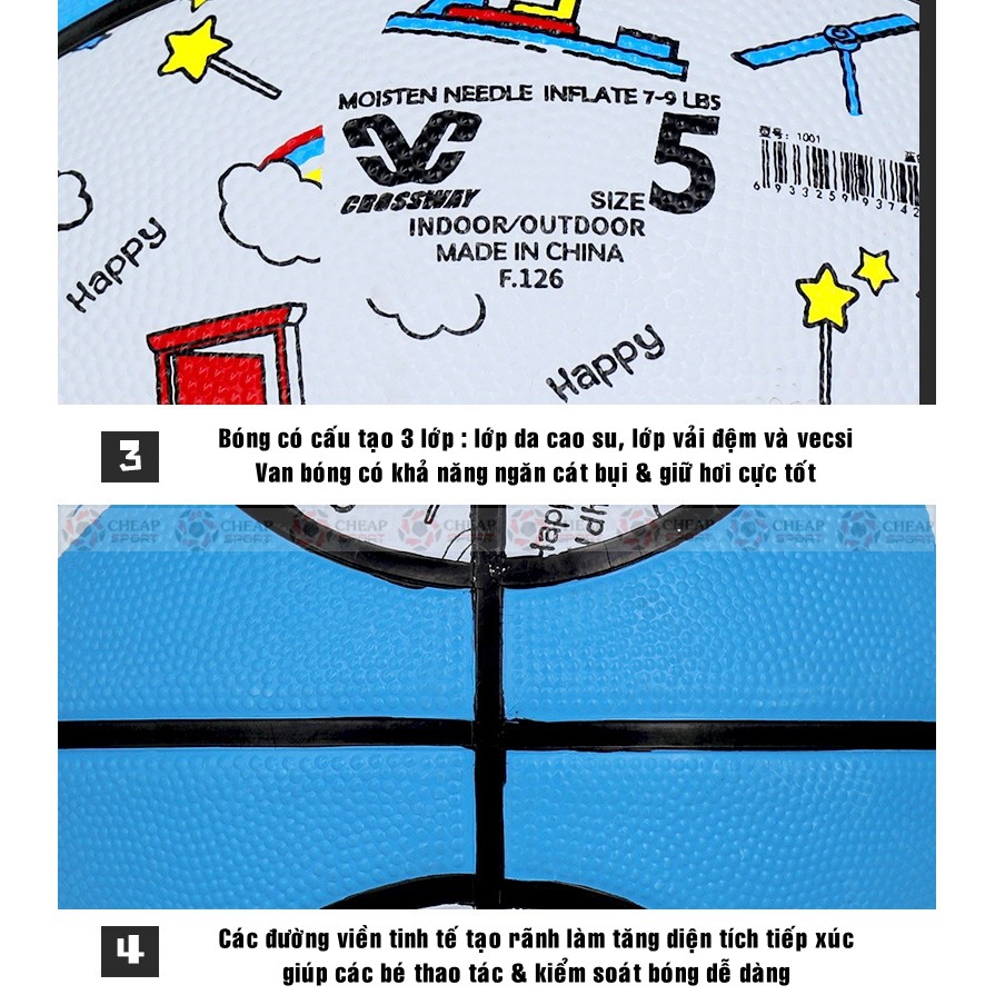 Bóng Rổ Cao Su Trẻ Em Số 5 Chính Hãng Crossway Dùng Cho Các Bé Luyện Tập Và Thi Đấu Bóng Rổ Chuyên Nghiệp