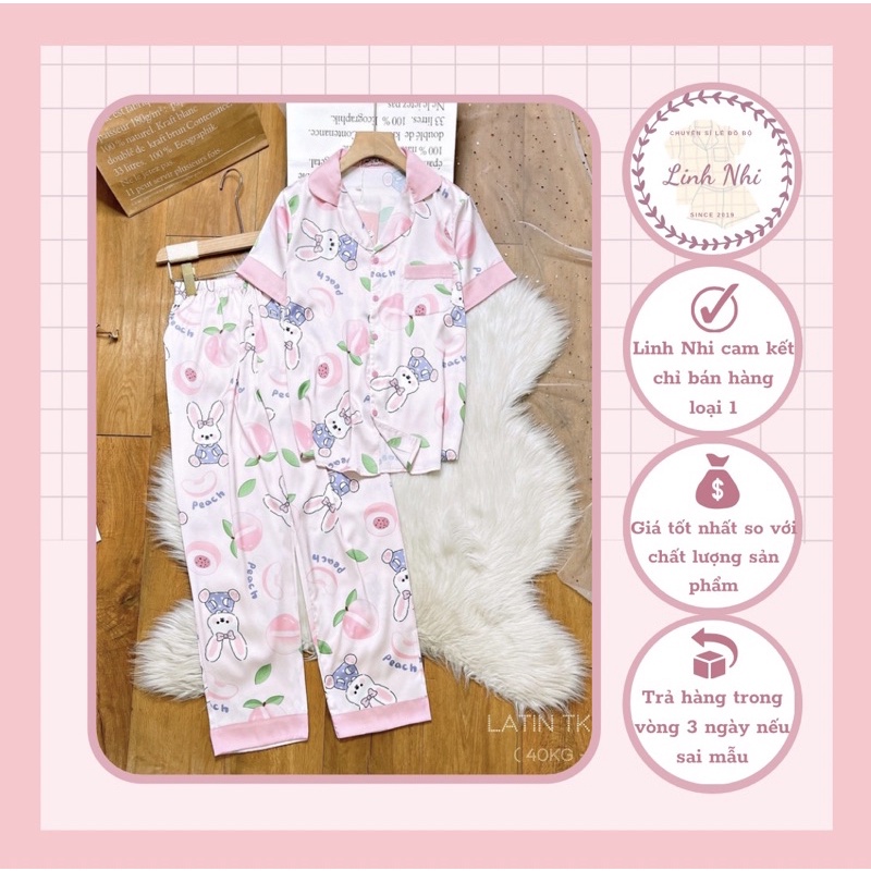 Đồ bộ nữ pijama lụa latin tay cộc quần dài hoạ trái cây siêu xinh Booboo